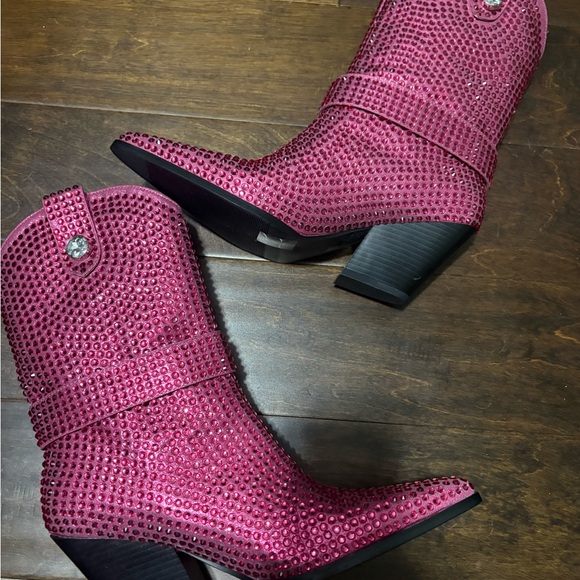 Azalea Wang Shoes - Azalea Wang Women’s Pink Rhinestone Western Ankle Boots